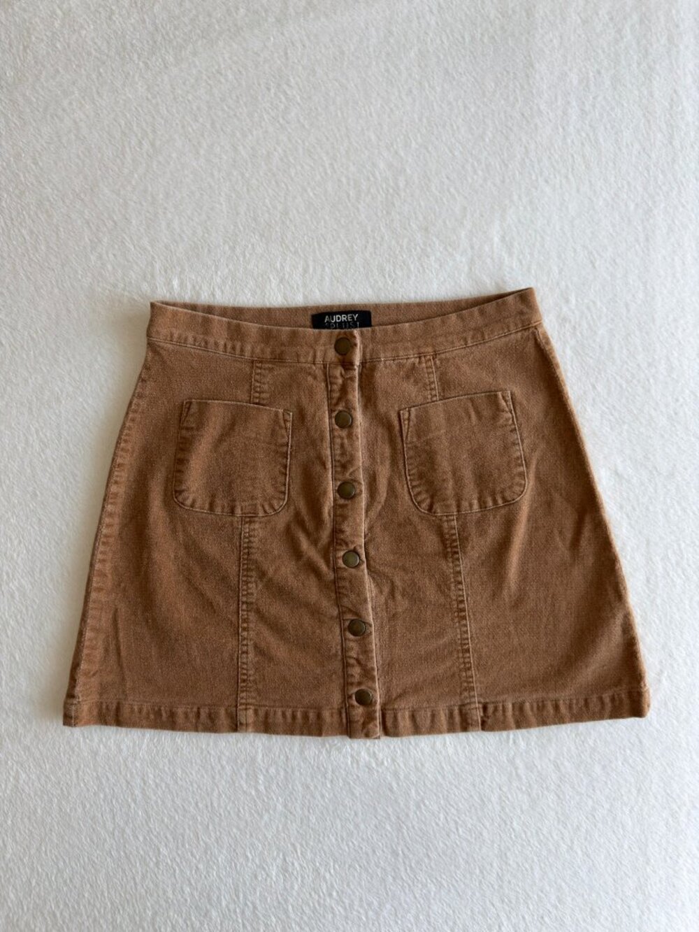 Corduroy Button Front Mini Skirt 70s Retro Brown Audrey 3 Plus 1 Womens‎ Size S